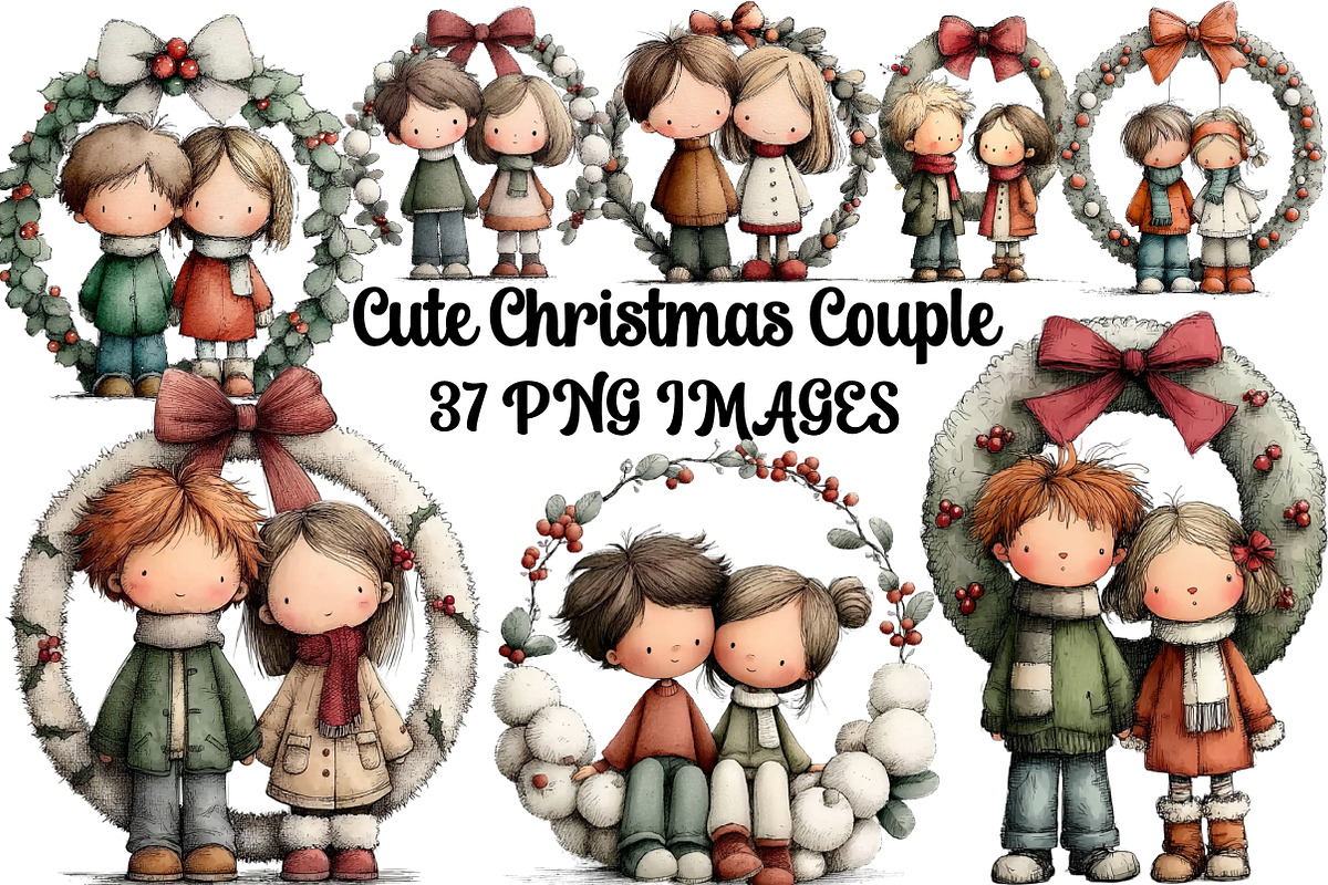 Cute Christmas Couple Clipart, an Illustration by DreamArtGraphic (Photo 1 of 5)