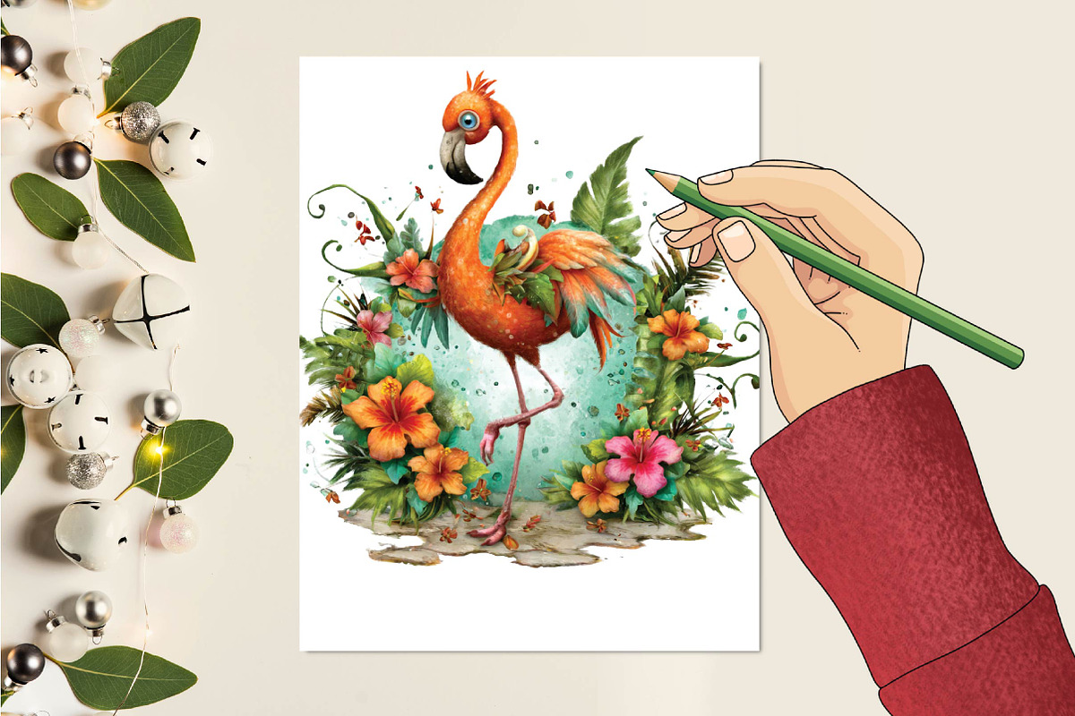 Watercolor Summer Flamingo Clipart, an Illustration by SVGArt (Photo 4 of 9)