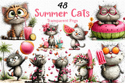 Whimsical Summer Cats Clipart, an Illustration by Craft Nest (Thumbnail 1 of 12)