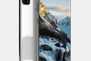 Modern white smartphone with multiple rear cameras and mountain, a Background Photo by José Manuel Gelpi