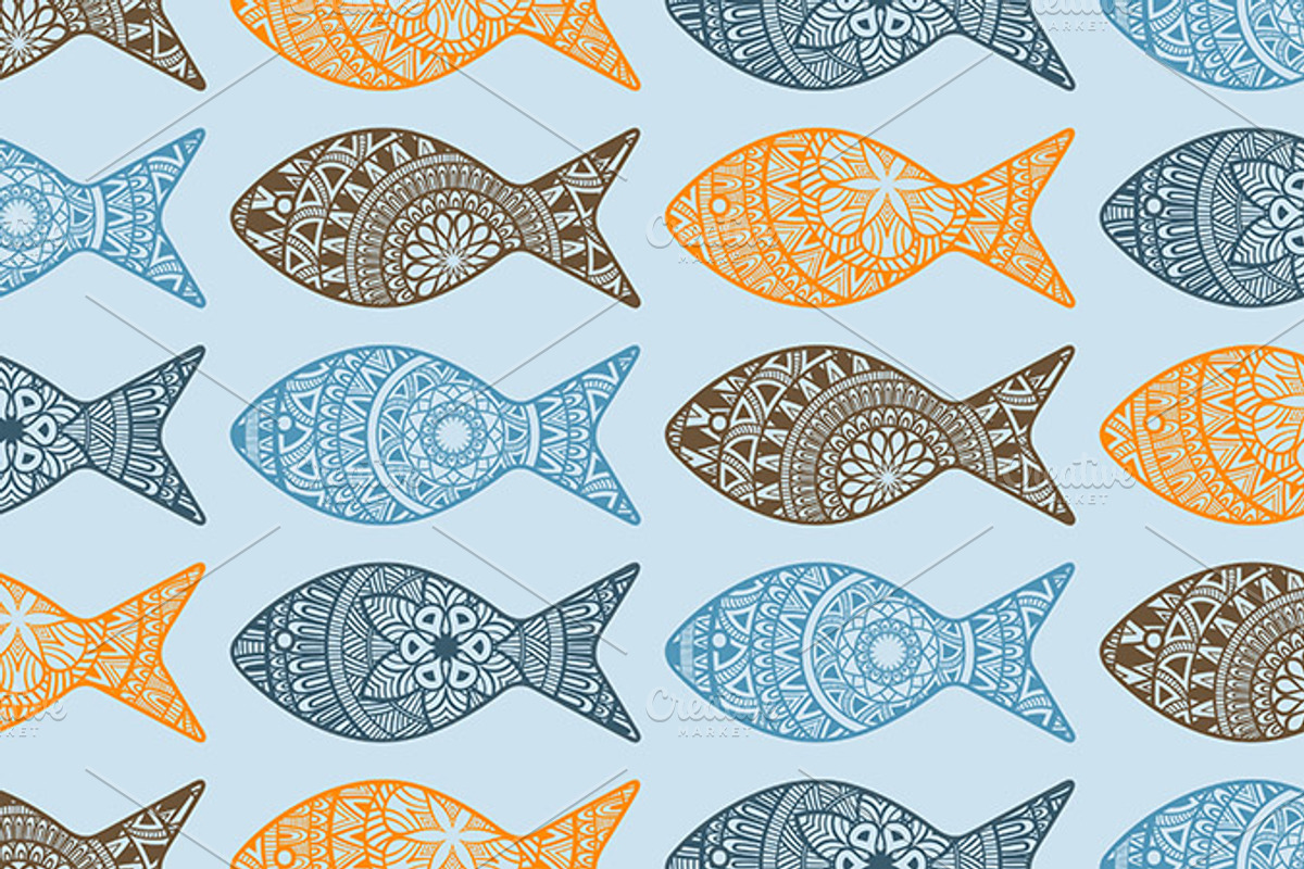 Vector Seamless Pattern with Fishes