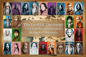 Middle Earth Pop Art Characters, a Decorative Illustration by The Dark Matter Art
