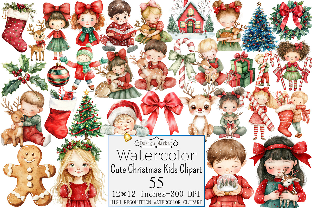 Cute Christmas Kids Clipart, a Seasonal Illustration by Design Market (Photo 1 of 5)