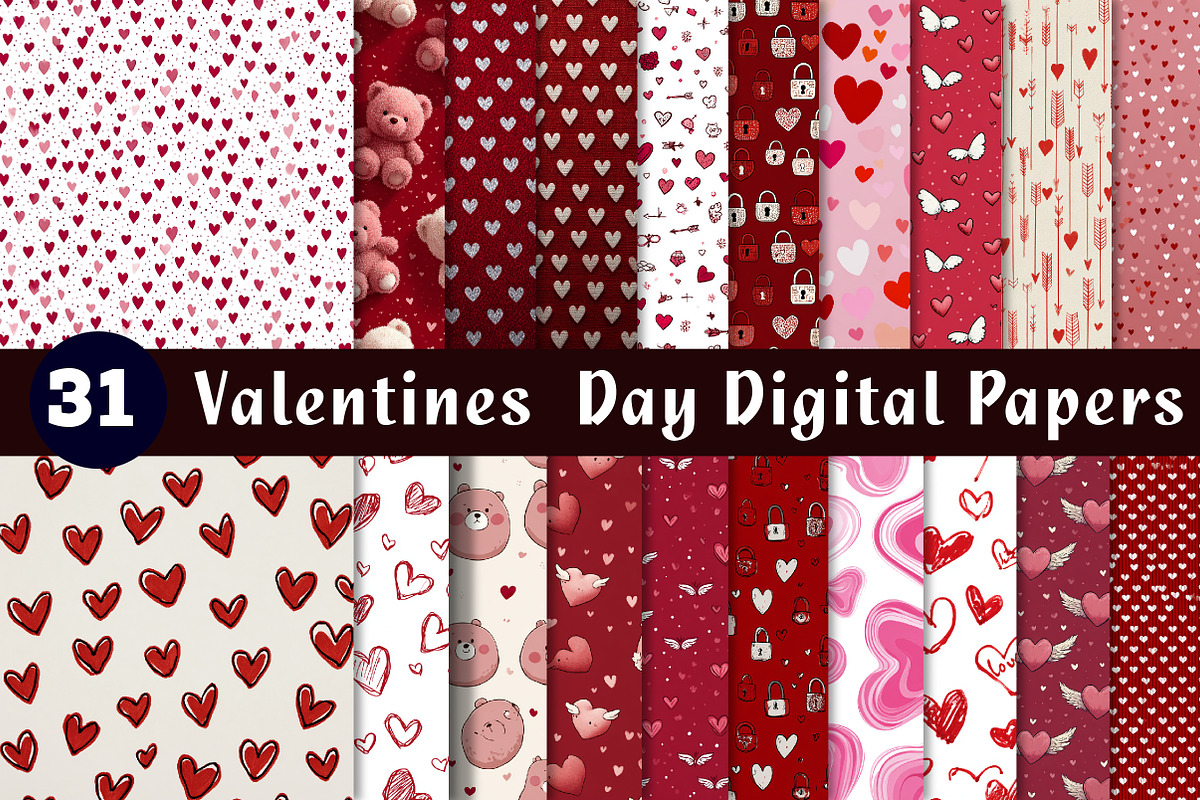 valentine digital papers, an Illustration by CreationArt (Photo 1 of 5)