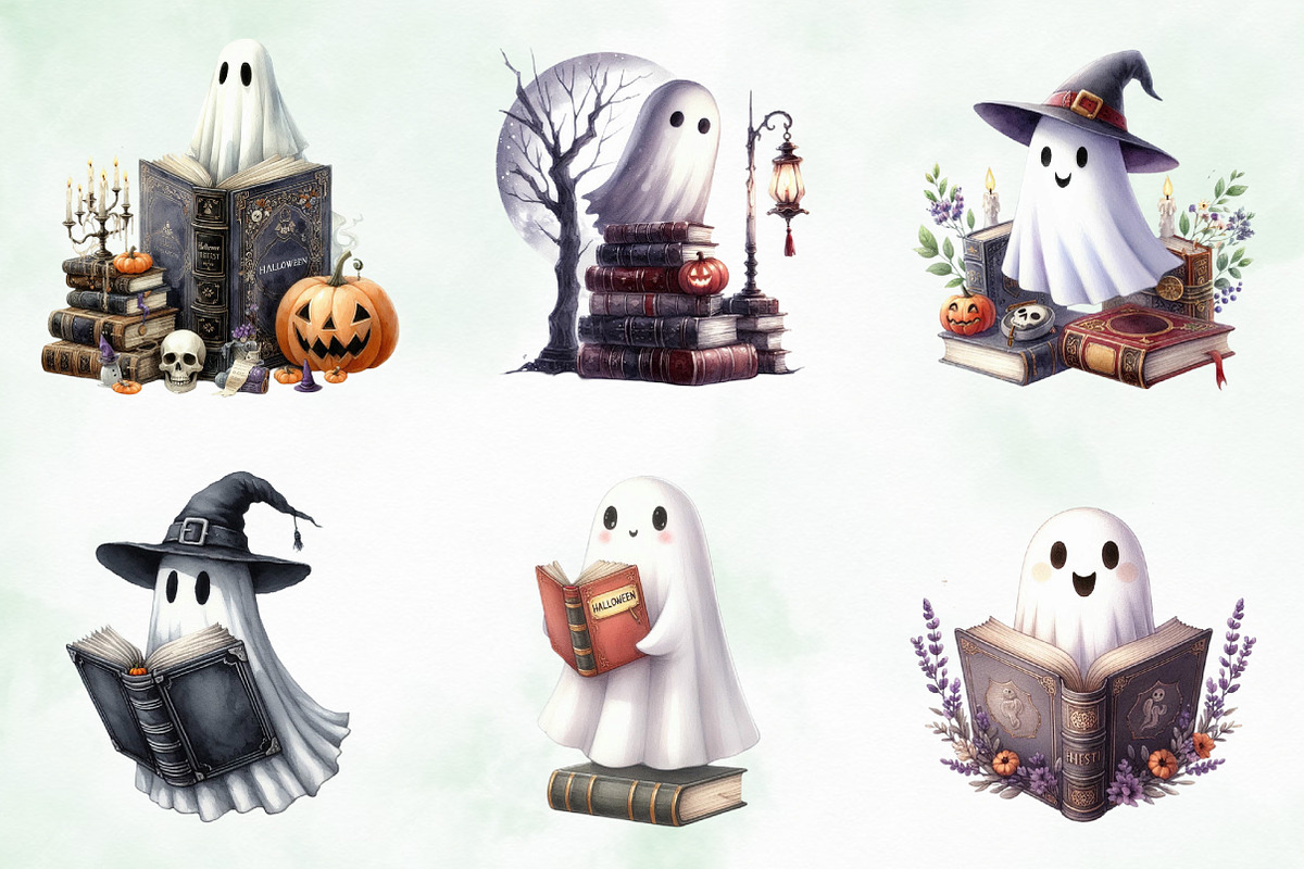 Bookish Ghost Sublimation Clipart, an Illustration by Creative Art (Photo 4 of 4)