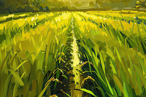 Lush Green Rice Field at Sunrise, a Photo by LOGOCREATIVE