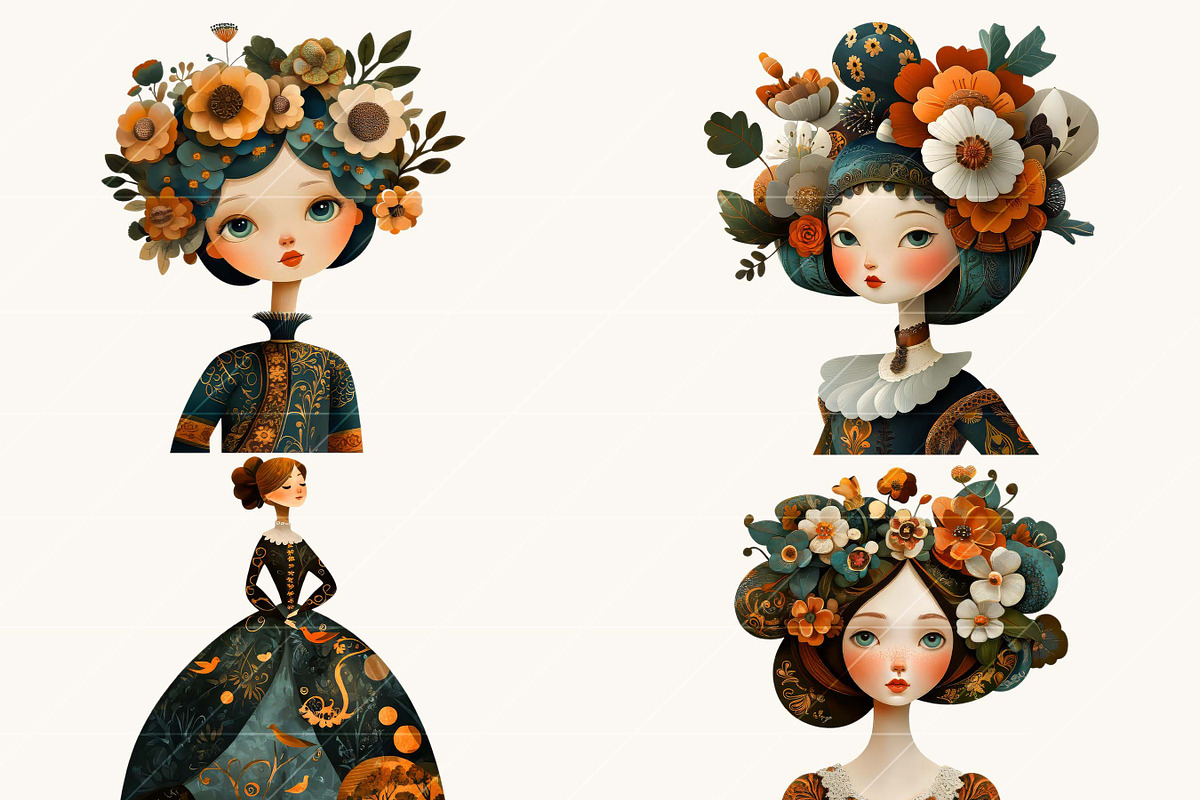 Whimsical Girl Dames Clipart Bundle, a Person Illustration by Design Scotch (Photo 6 of 8)