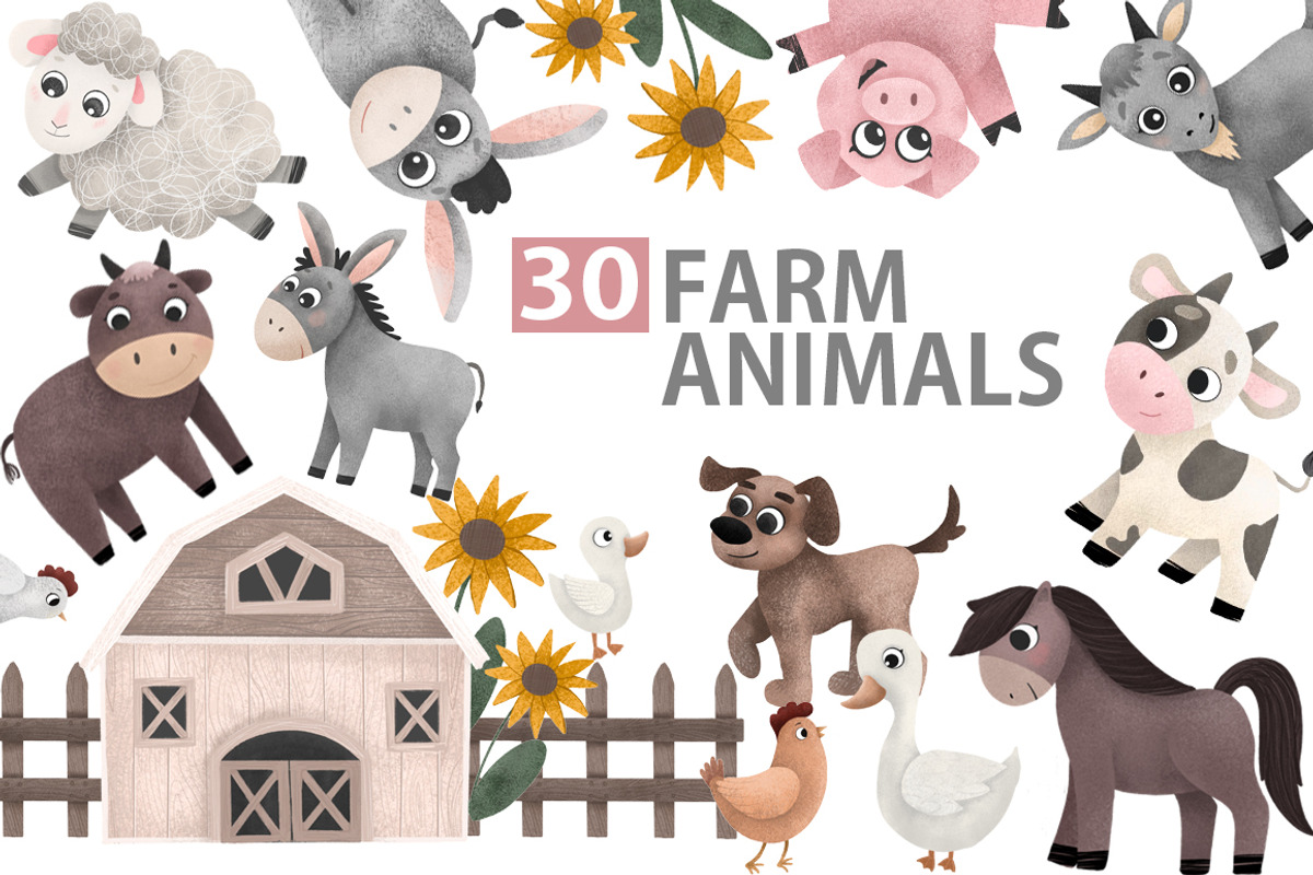 Cute farm animals, an Animal Illustration by LikaYu (Photo 1 of 6)