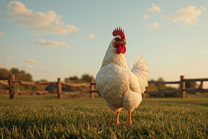 Strutting white rooster, an Illustration by wavebreak