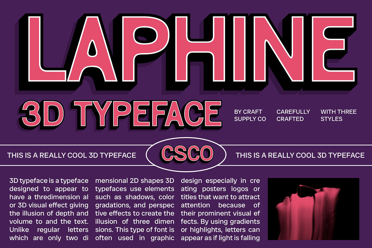 Laphine 3D, a Sans Serif Font by Craft Supply Co. (Photo 1 of 8)