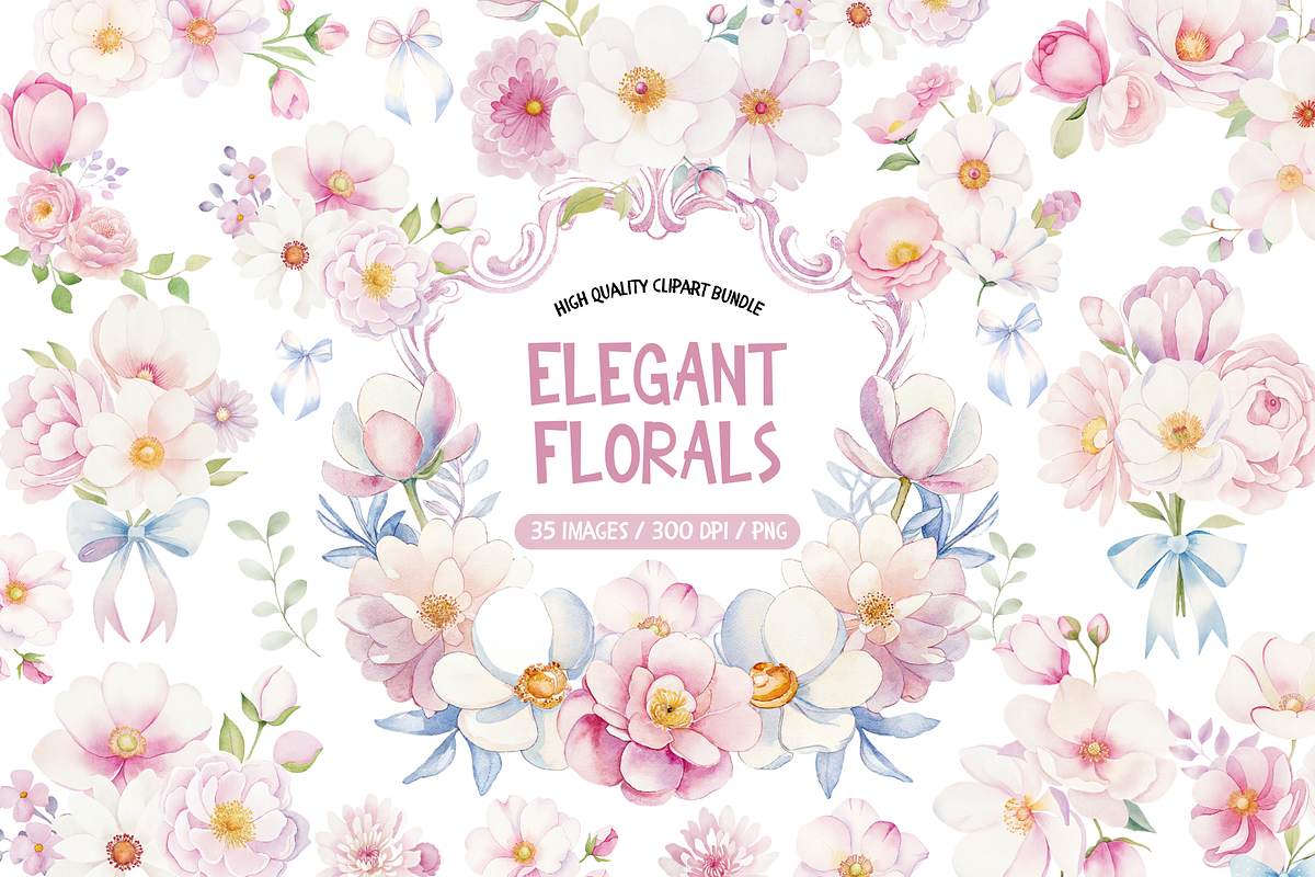Watercolor Elegant Pink Flowers, an Illustration by TatiMockup (Photo 1 of 4)