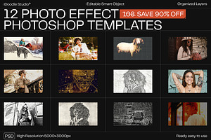 12 Photo Effect Templates, a Layer Style Add-On by iDoodle Studio