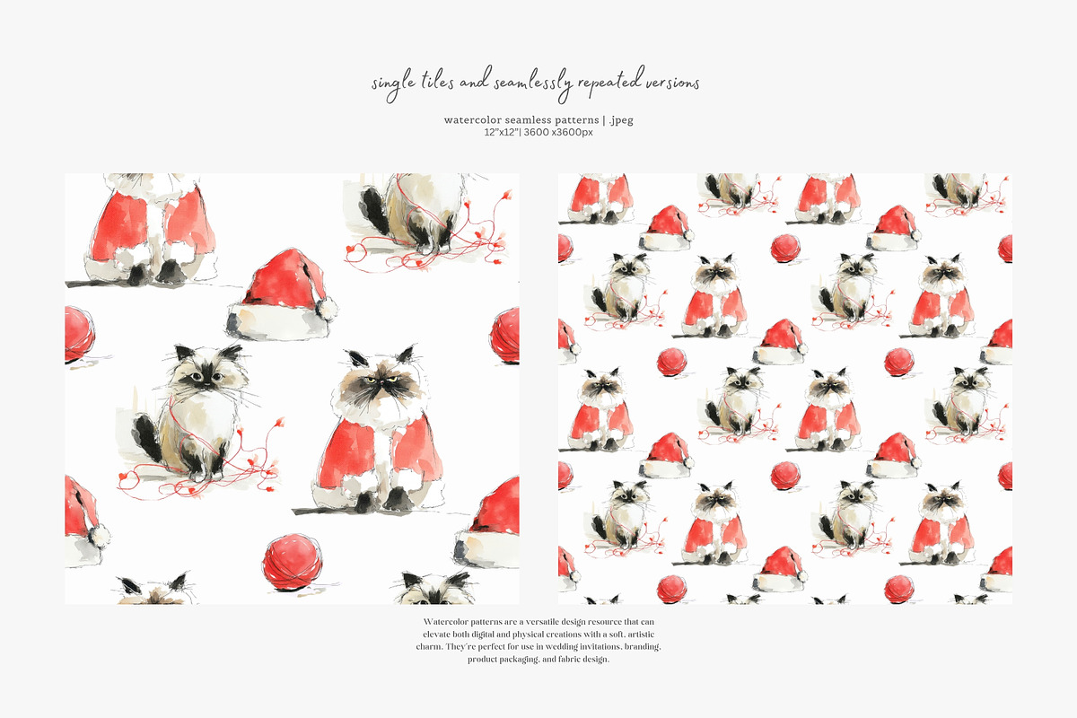 Christmas cats seamless pattern set, a Pattern Graphic by Patishop Art (Photo 6 of 9)