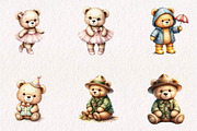 Watercolor Teddy Bear Clipart, a Seasonal Illustration by CreationArt (Thumbnail 2 of 7)