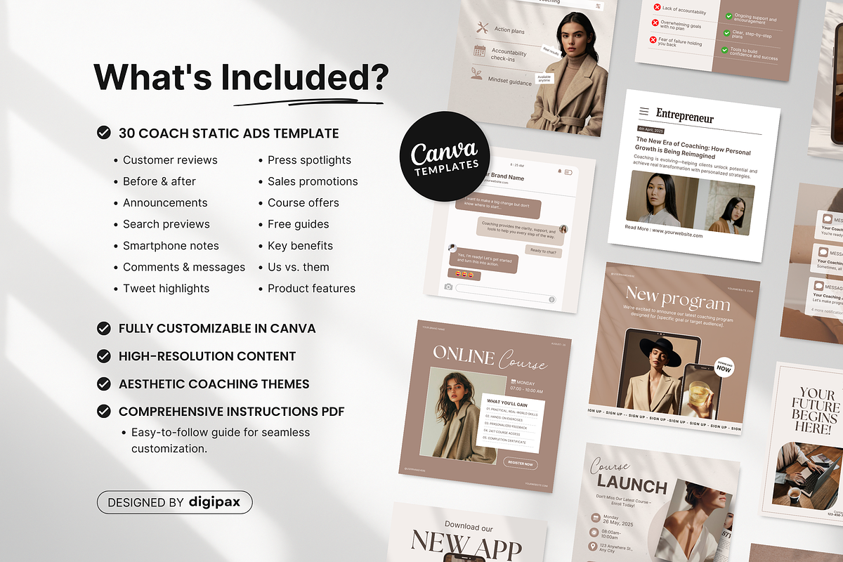 Coach Static Ad Templates Meta Beige, a Social Media Template by DigiPax (Photo 2 of 11)