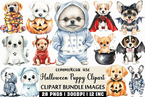 Watercolor Halloween Puppy Clipart, an Illustration by Craft Nest
