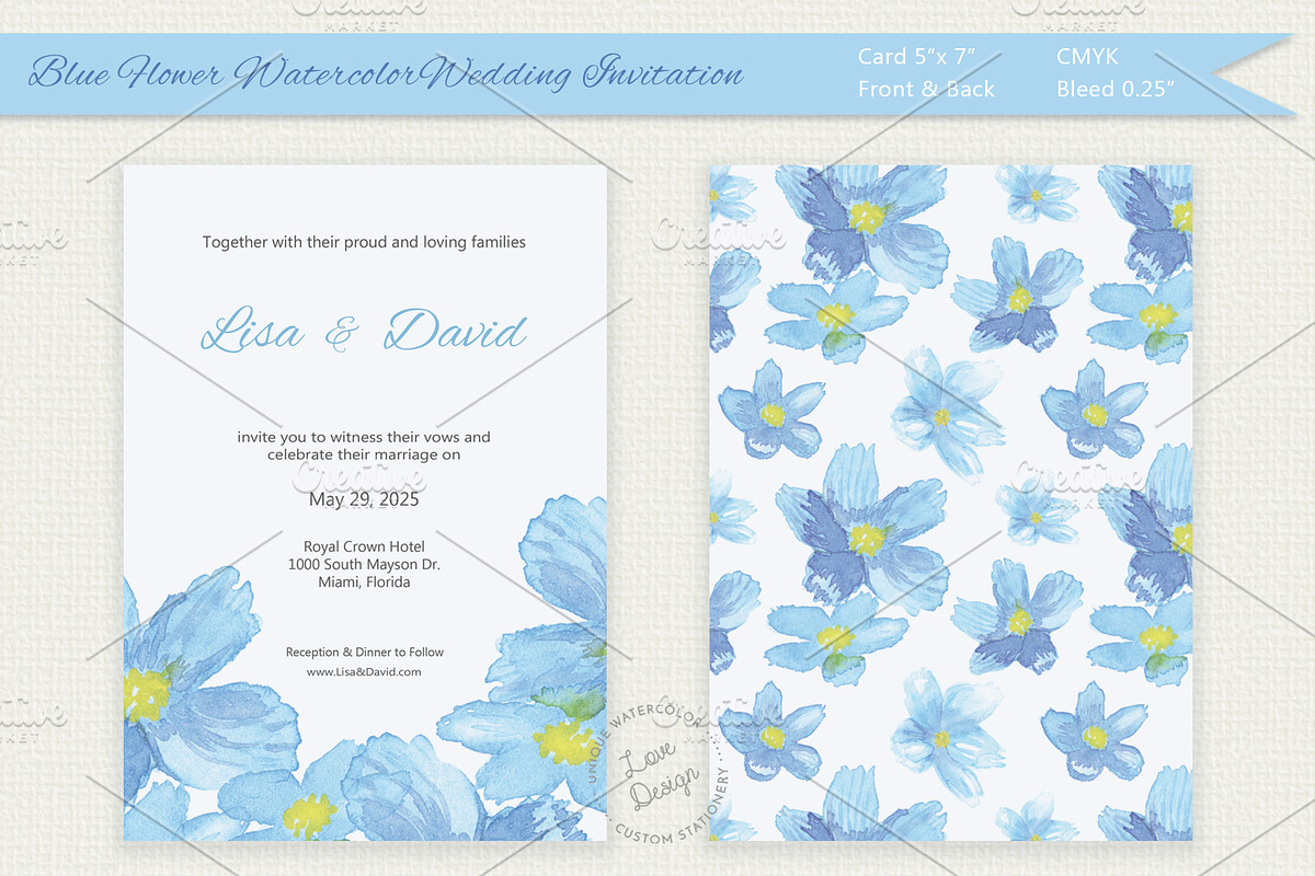 Blue Flower Watercolor Invitation, an Invitation Template by Love Design (Photo 1 of 7)