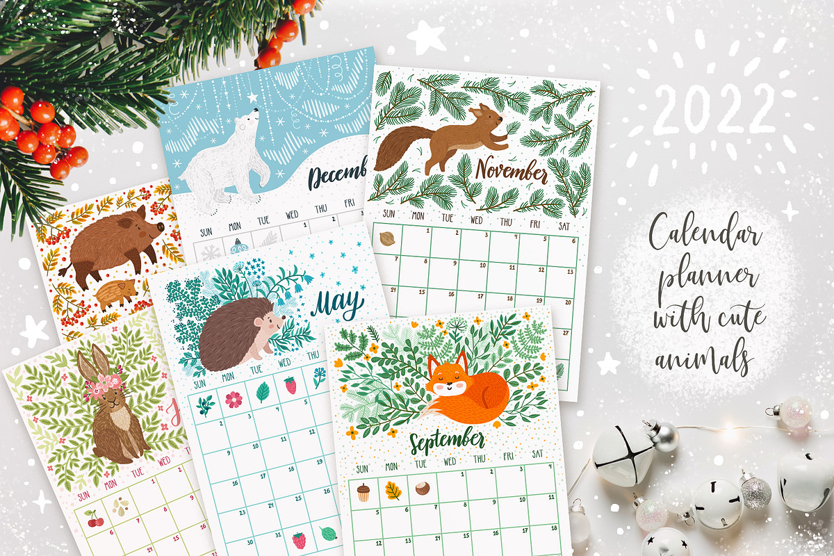 2022 calendar planner with animals, a Stationery Template by MagicForestory (Photo 1 of 8)
