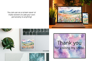 Watercolor Mountain Landscapes Set 4