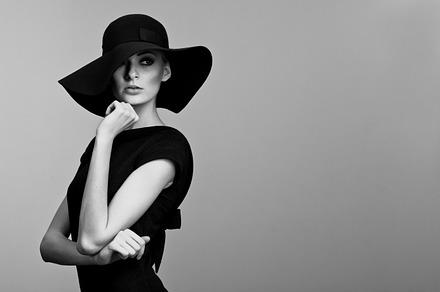 Woman retro fashion portrait stock photo containing black and white