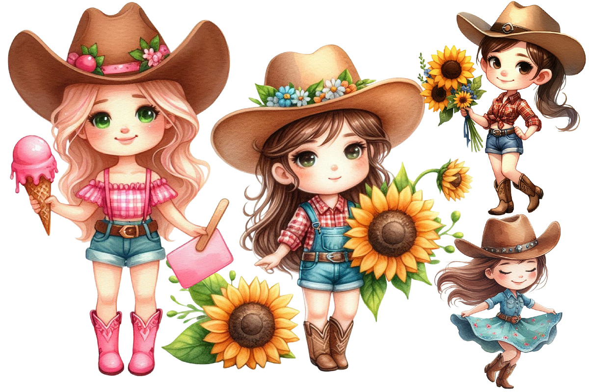 Summer Cowgirl Sublimation Clipart, a Seasonal Illustration by Designworld (Photo 3 of 5)