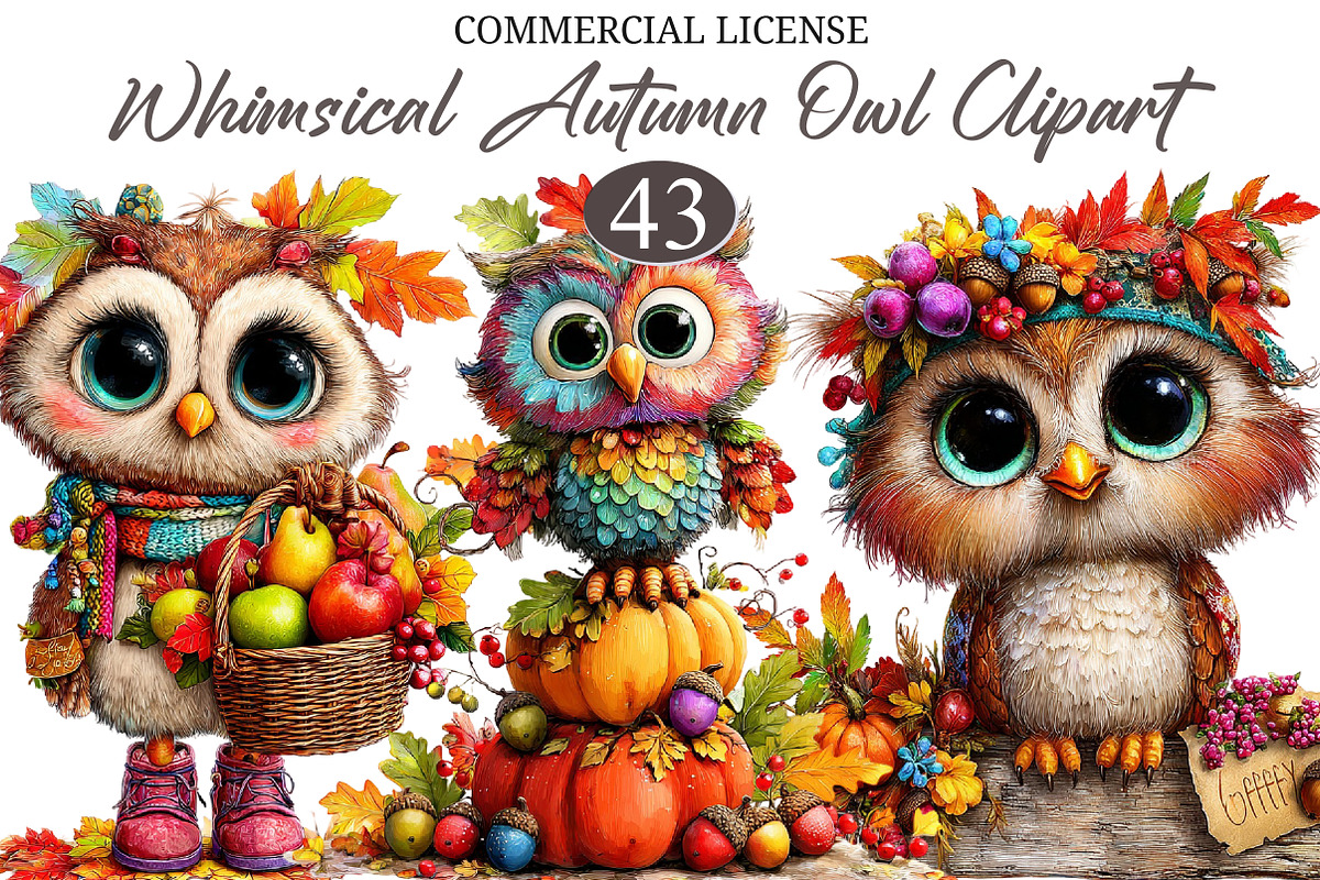 Whimsical Enjoy Autumn Owl Clipart, a Seasonal Illustration by designcity5 (Photo 1 of 5)