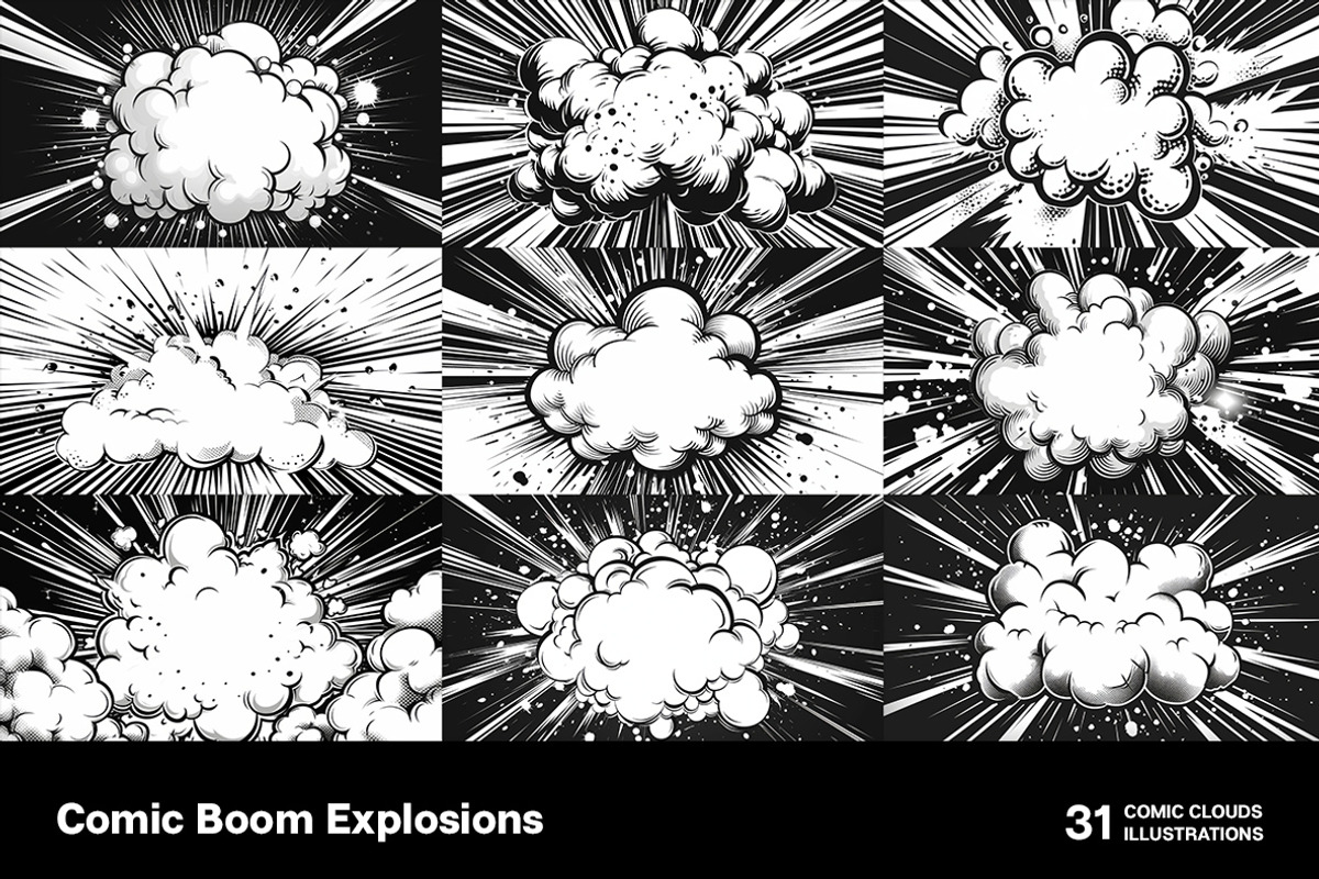 Comic Boom Explosions. 31 images, a Decorative Illustration by Handmadefont (Photo 12 of 20)