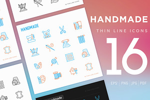Handmade | 16 Thin Line Icons Set, an Outline Icon by Alex Blogoodf