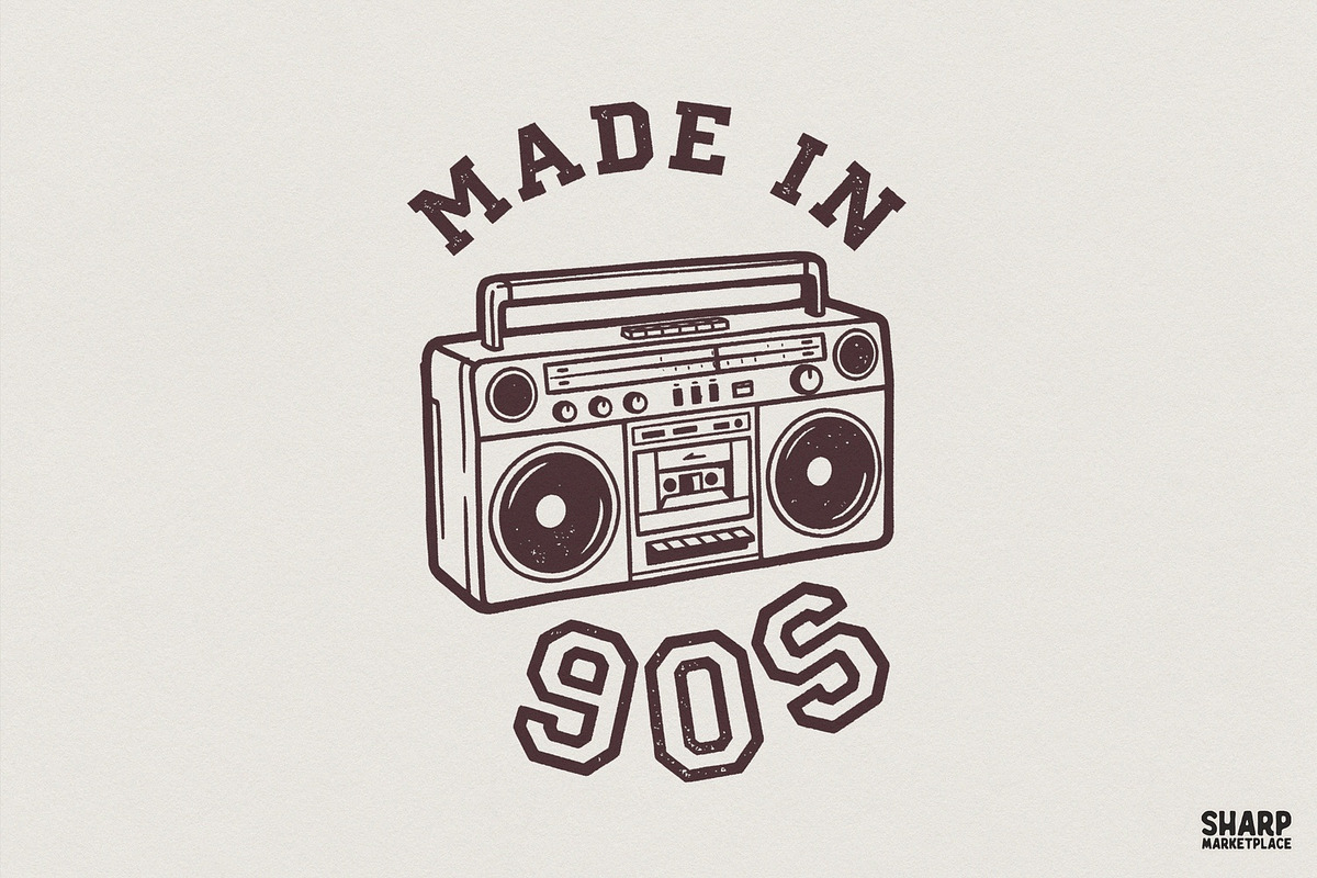 Made In 90s PNG, Retro Boombox, an Illustration by SharpMarketplace (Photo 1 of 4)