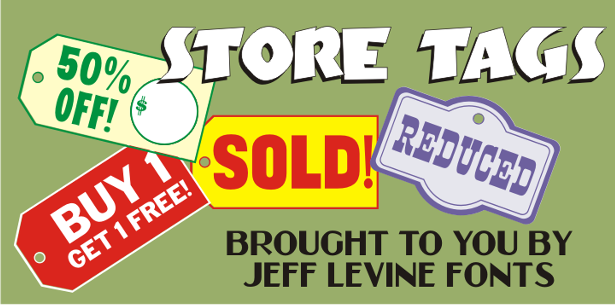 Store Tags JNL, a Symbol Font by Jeff Levine Fonts