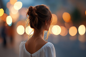Young woman seen from behind walking, a Person Photo by MistyDay