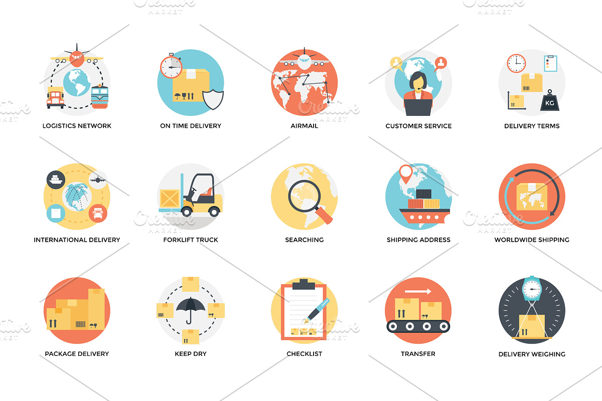 70 Flat Logistics Delivery Icons, an Icon by Prosymbols