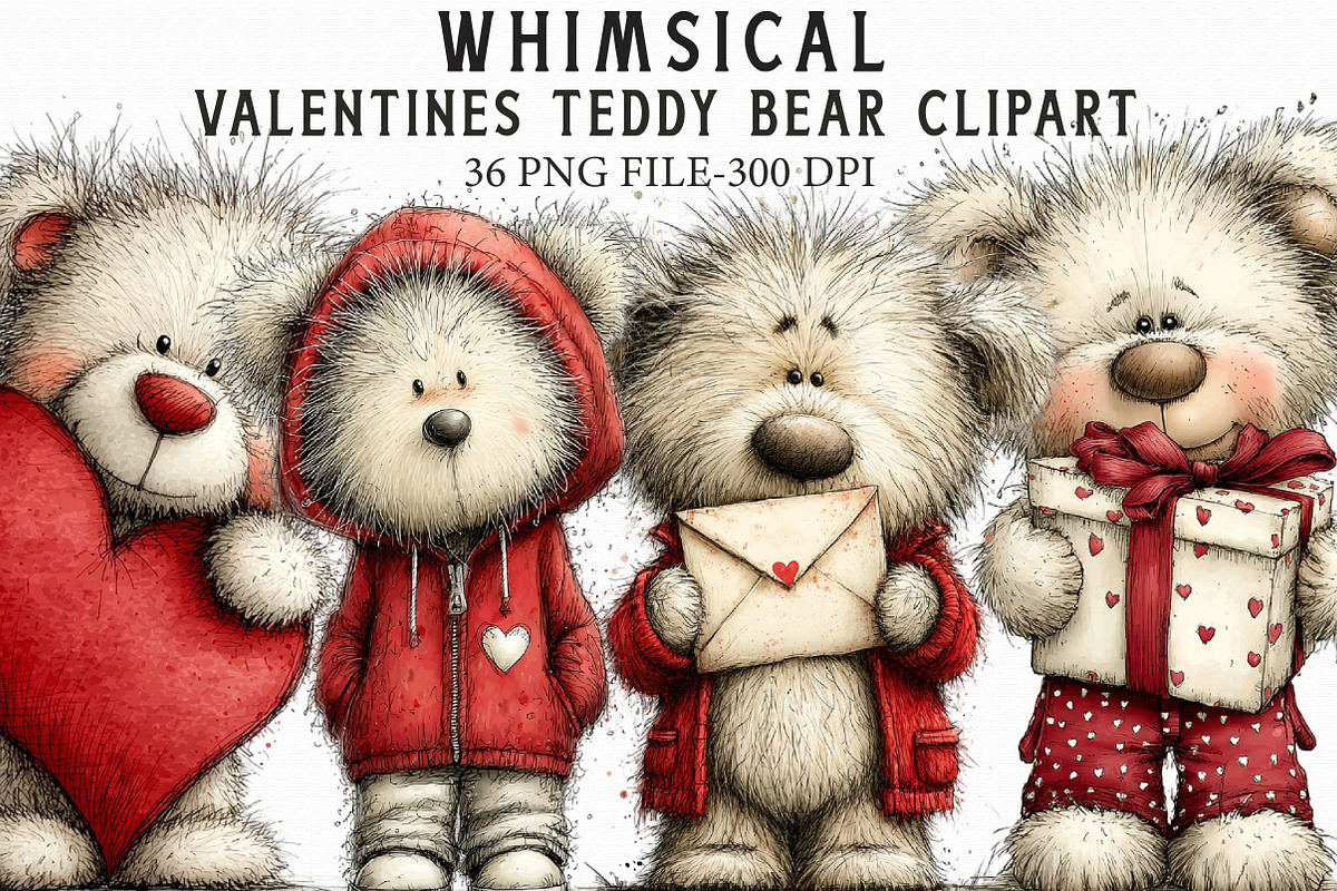 Valentines Teddy Bear Clipart, an Illustration by Libby Wishes (Photo 1 of 7)