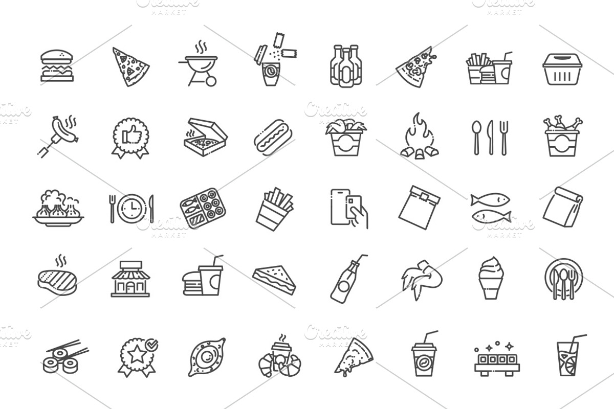 Food Court Line Icons, an Outline Icon by Tettygreen (Photo 2 of 3)