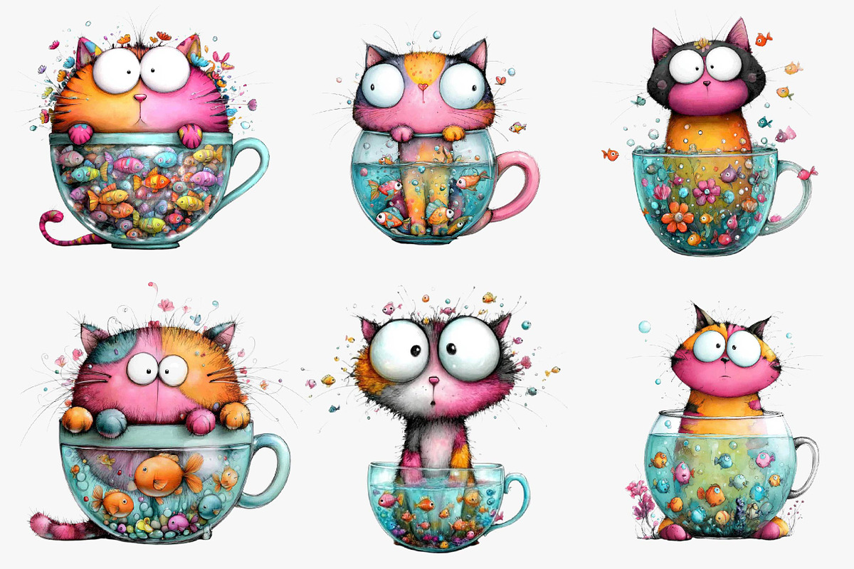 Fishbowl Whimsical Cat Clipart, an Illustration by CreationArt (Photo 5 of 5)