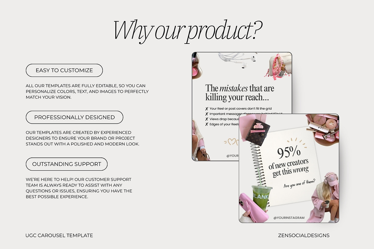 UGC Carousel Instagram Templates, a Social Media Template by ZenSocialDesigns (Photo 5 of 9)