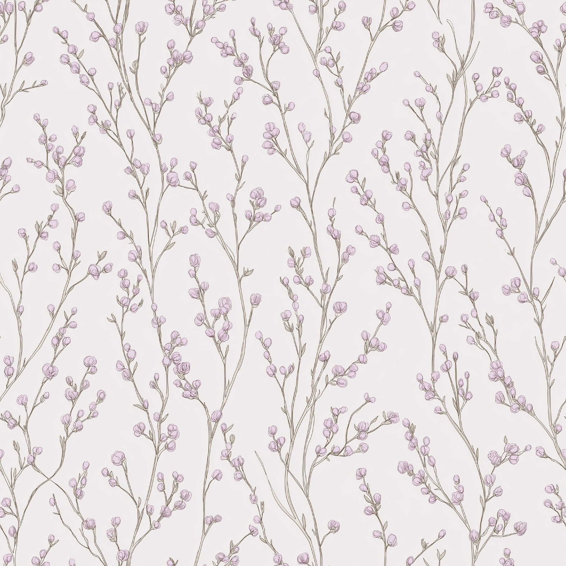 Seamless pattern spring branches blooming with small purple flow, a ...