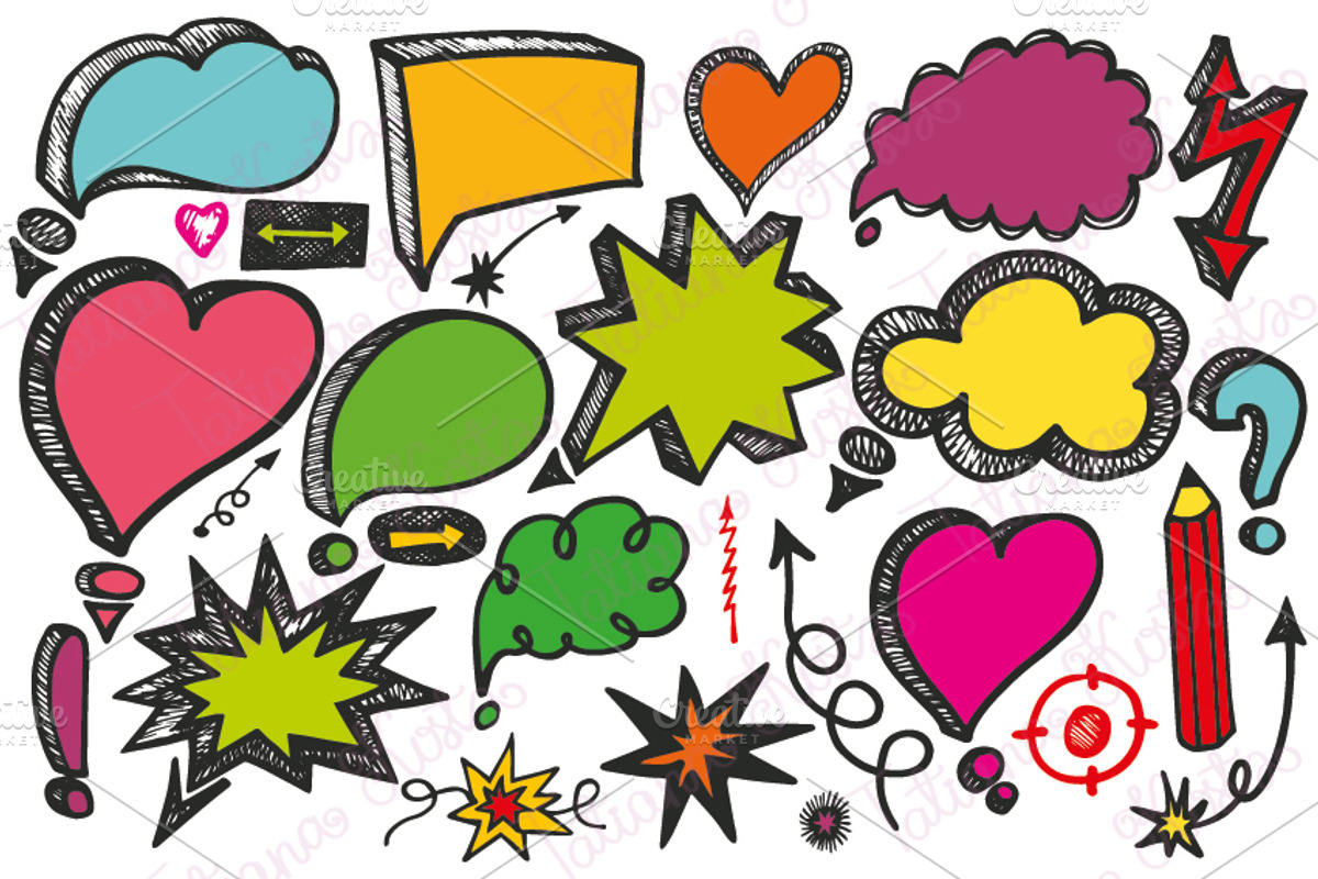 Hand drawing Speech Bubbles,arrows preview 2