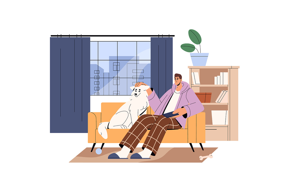 People relaxing on couch at home set, a Person Illustration by PaperTrident (Photo 2 of 5)