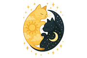 Sun and Moon Yin Yang Cats Wall Art, a Background Graphic by LaseredNinja (Thumbnail 1 of 7)