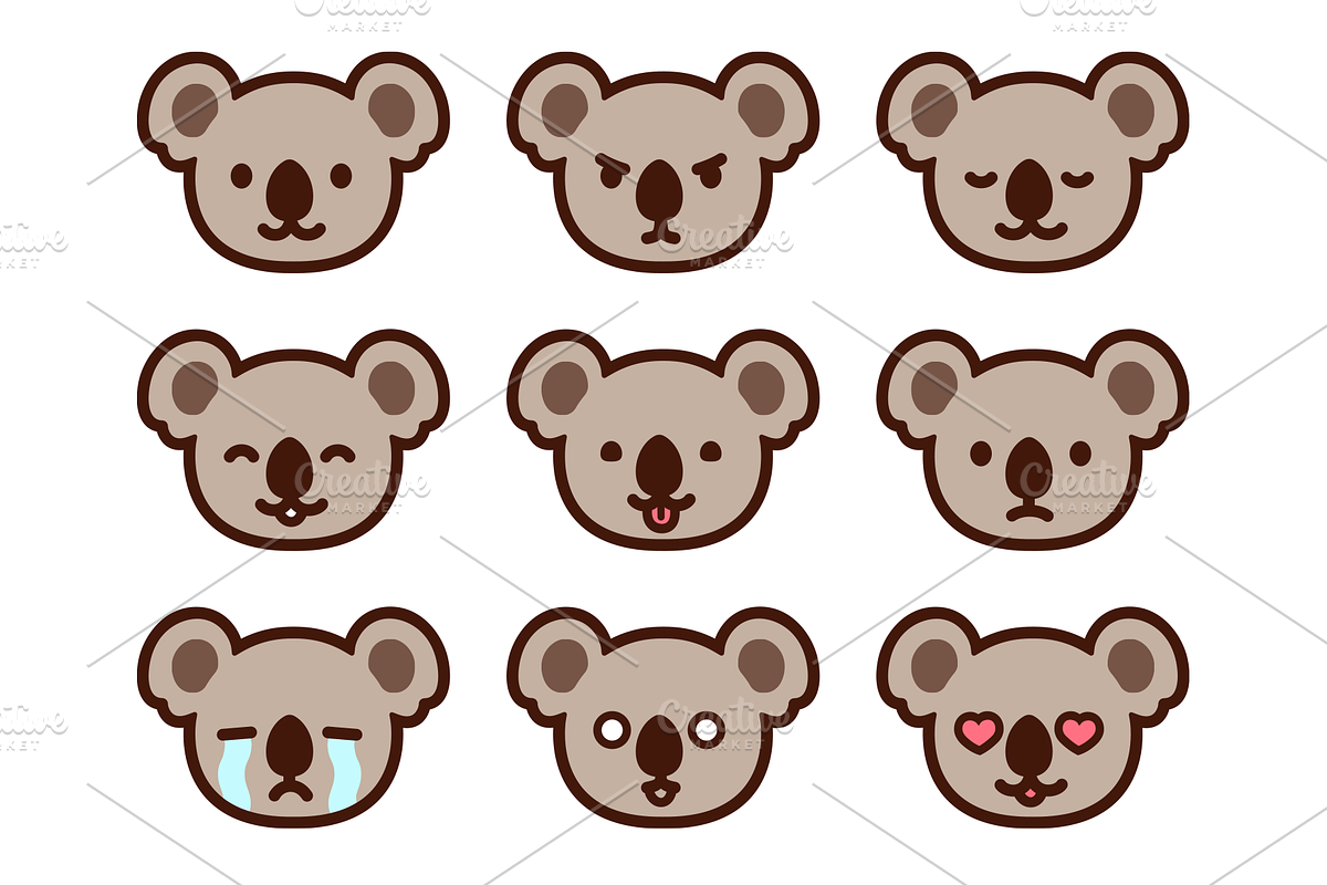 Koala Emoji Set, an Animal Illustration by Irina Mir