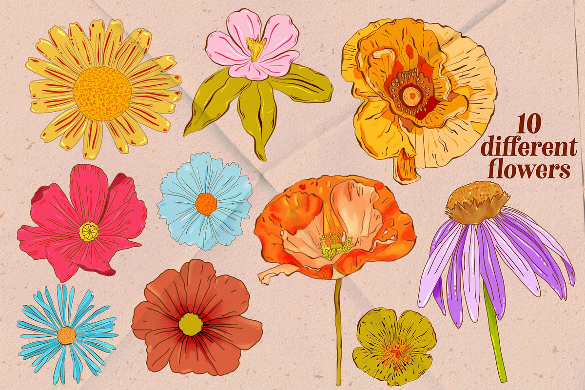 Retro Wildflowers - Bold Flowers, a Texture Illustration by Dear Darling Design (Photo 2 of 11)