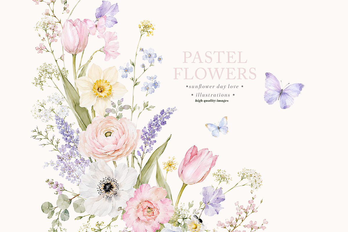 Wildflowers Butterflies Clipart, a Decorative Illustration by Sunflower Day Love (Photo 3 of 4)