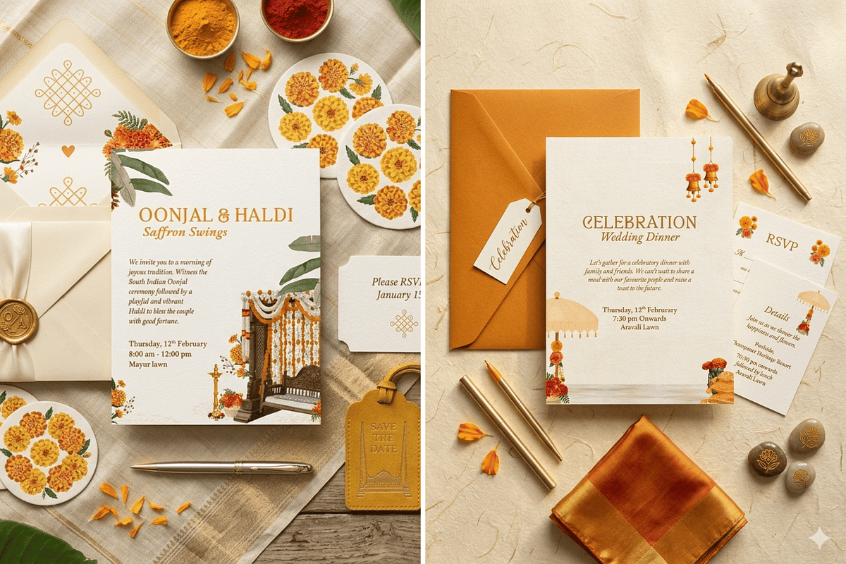 Tropical Marigold Wedding Invite, a Card Template by OORH Designs (Photo 2 of 3)
