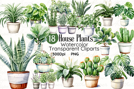 Houseplants Clipart Watercolor PNG, a Decorative Illustration by Paper Artsthetics