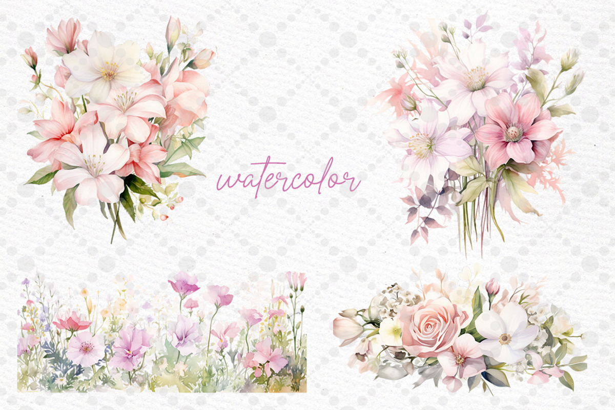 Pink Garden flowers Clipart Spring, a Decorative Illustration by LeCoqDesign (Photo 2 of 5)