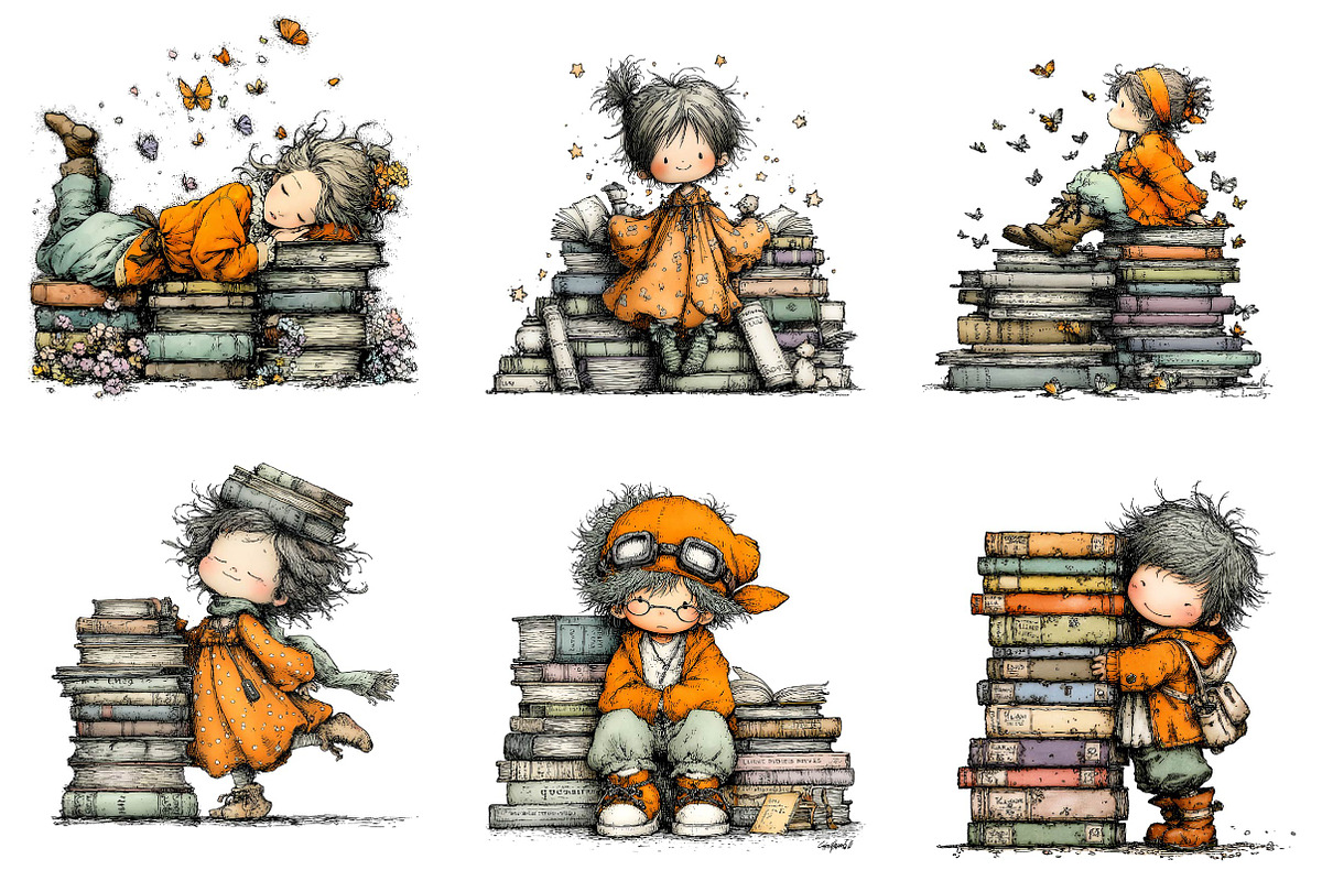 Quirky Book Lover Clipart, an Illustration by CreationArt (Photo 3 of 5)