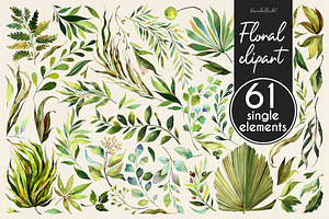 Watercolor Greenery Leaves 77PNG Kit