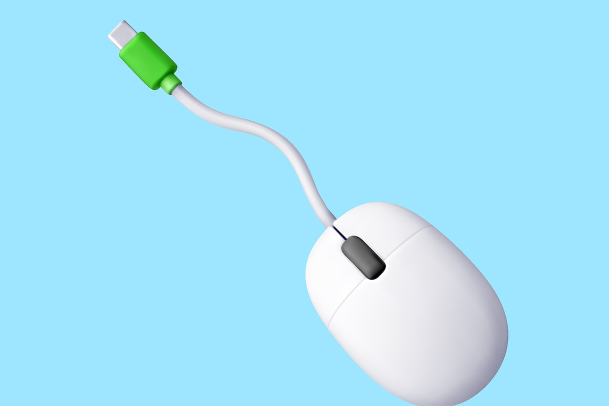 3D wired computer mouse with green, a Technology Illustration by Abscent (Photo 2 of 3)