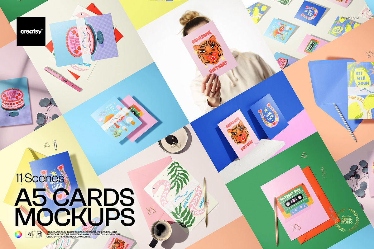 A5 Cards Mockup Set, a Merchandise Mockup by creatsy5 (Photo 1 of 17)